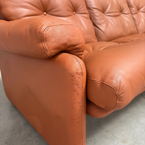 Cognac leather Coronado 3 seat sofa by B&B Italia, Italy 1960s