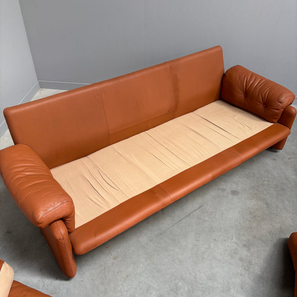 Cognac leather Coronado 3 seat sofa by B&B Italia, Italy 1960s
