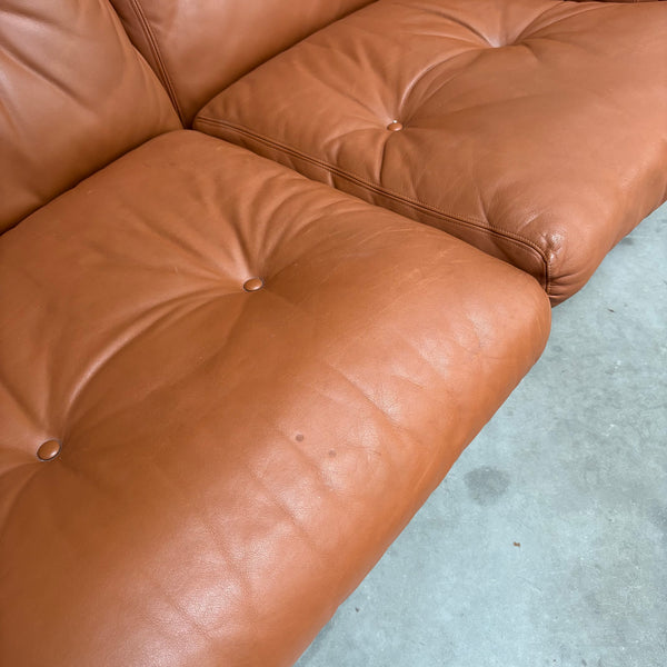 Cognac leather Coronado 3 seat sofa by B&B Italia, Italy 1960s