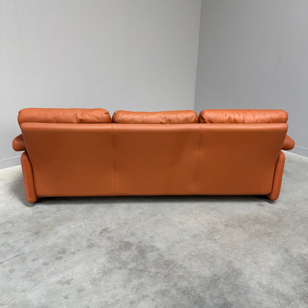 Cognac leather Coronado 3 seat sofa by B&B Italia, Italy 1960s