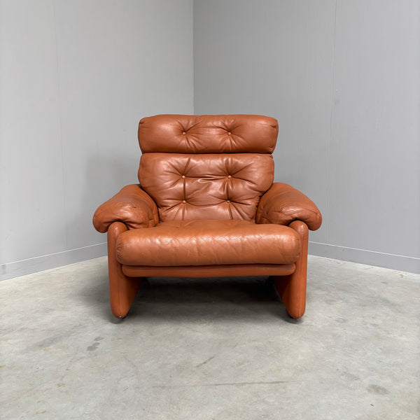 Cognac leather Coronado lounge chair by B&B Italia, Italy 1960s
