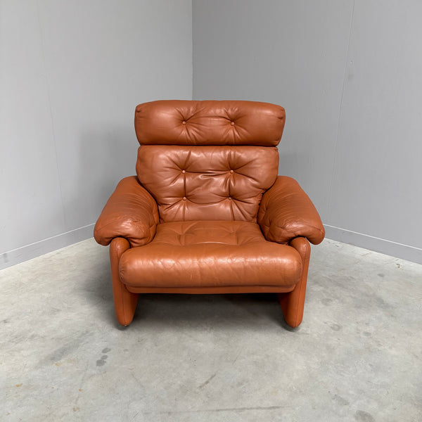 Cognac leather Coronado lounge chair by B&B Italia, Italy 1960s