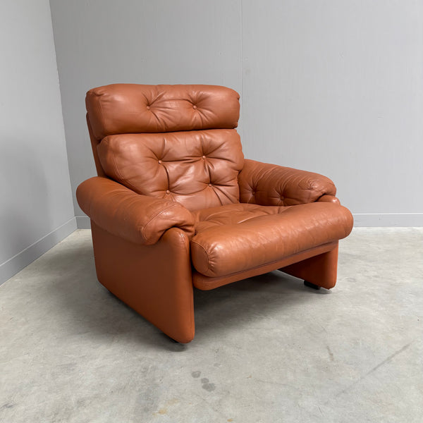 Cognac leather Coronado lounge chair by B&B Italia, Italy 1960s