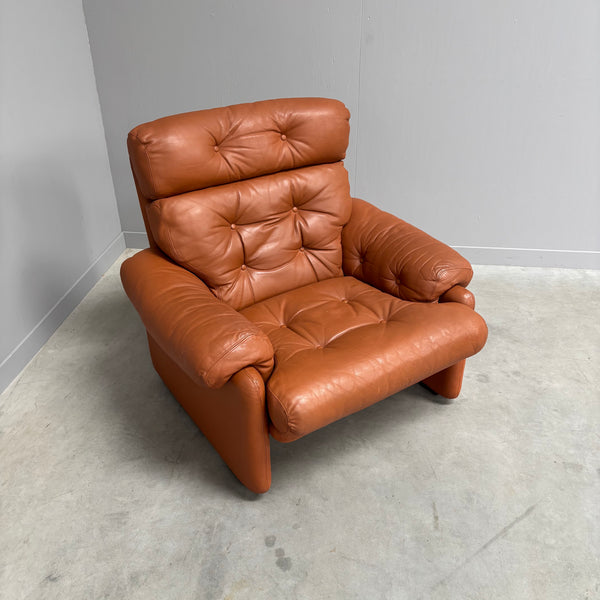 Cognac leather Coronado lounge chair by B&B Italia, Italy 1960s