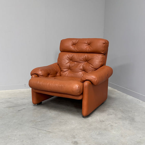 Cognac leather Coronado lounge chair by B&B Italia, Italy 1960s