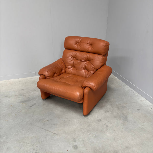 Cognac leather Coronado lounge chair by B&B Italia, Italy 1960s