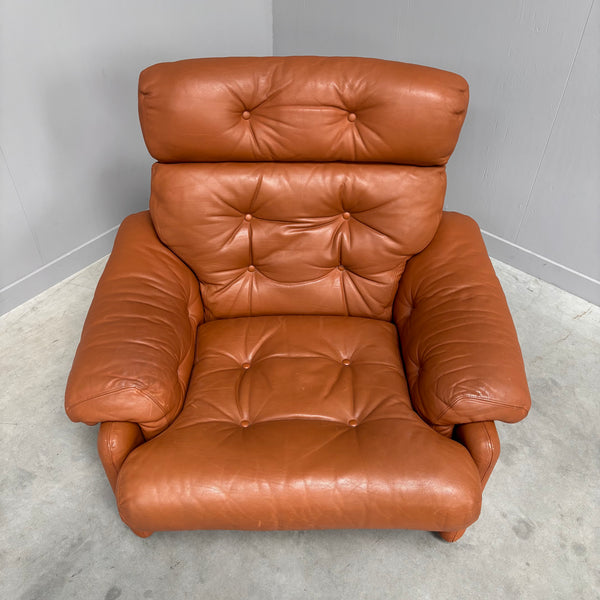 Cognac leather Coronado lounge chair by B&B Italia, Italy 1960s