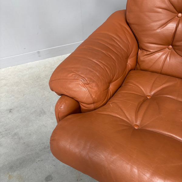 Cognac leather Coronado lounge chair by B&B Italia, Italy 1960s