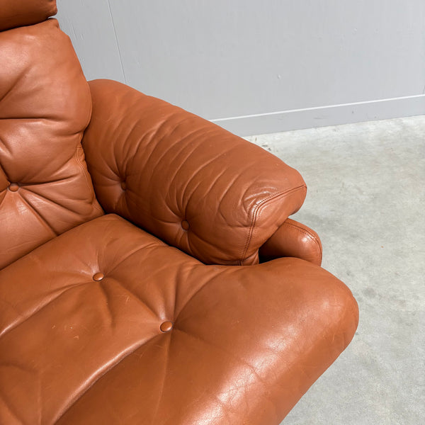 Cognac leather Coronado lounge chair by B&B Italia, Italy 1960s