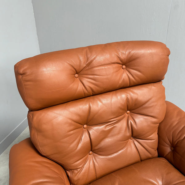 Cognac leather Coronado lounge chair by B&B Italia, Italy 1960s