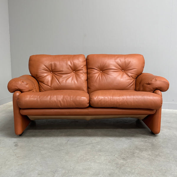 Cognac leather Coronado 2 seat sofa by B&B Italia, Italy 1960s