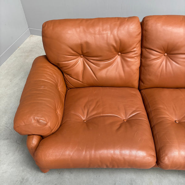 Cognac leather Coronado 2 seat sofa by B&B Italia, Italy 1960s
