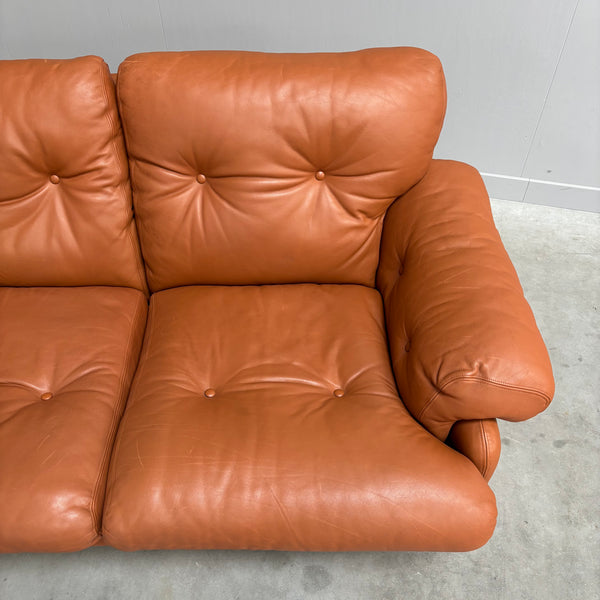 Cognac leather Coronado 2 seat sofa by B&B Italia, Italy 1960s