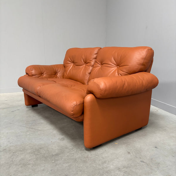 Cognac leather Coronado 2 seat sofa by B&B Italia, Italy 1960s