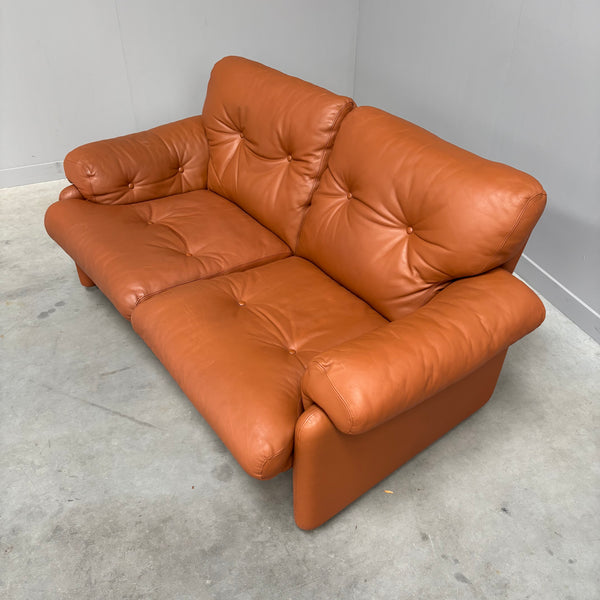 Cognac leather Coronado 2 seat sofa by B&B Italia, Italy 1960s