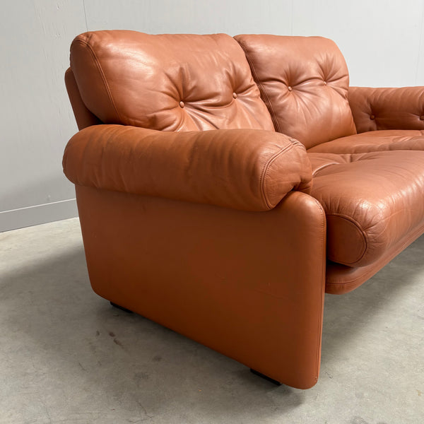 Cognac leather Coronado 2 seat sofa by B&B Italia, Italy 1960s