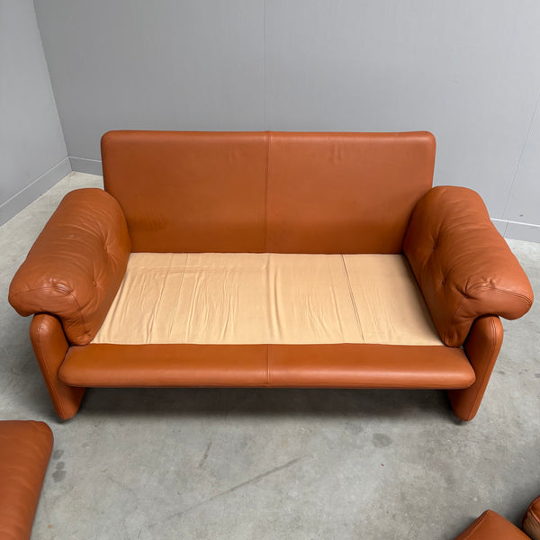 Cognac leather Coronado 2 seat sofa by B&B Italia, Italy 1960s