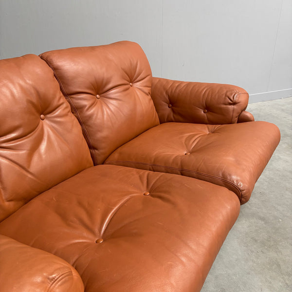 Cognac leather Coronado 2 seat sofa by B&B Italia, Italy 1960s