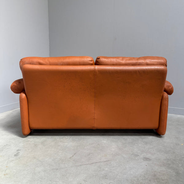 Cognac leather Coronado 2 seat sofa by B&B Italia, Italy 1960s