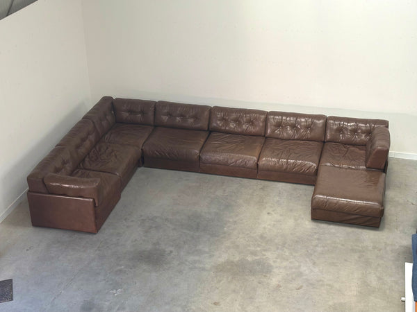 XXL vintage leather modular lounge sofa, 1970s