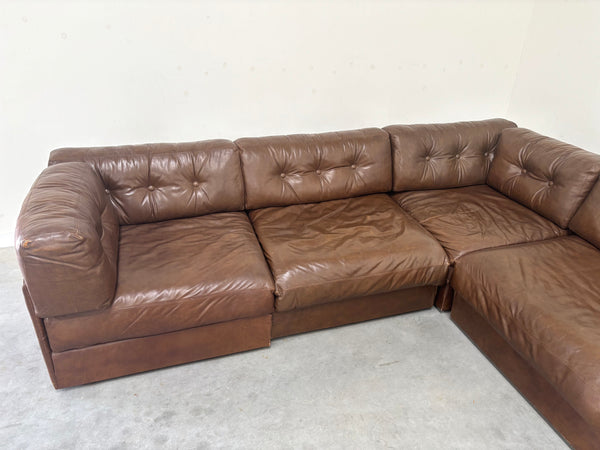 XXL vintage leather modular lounge sofa, 1970s
