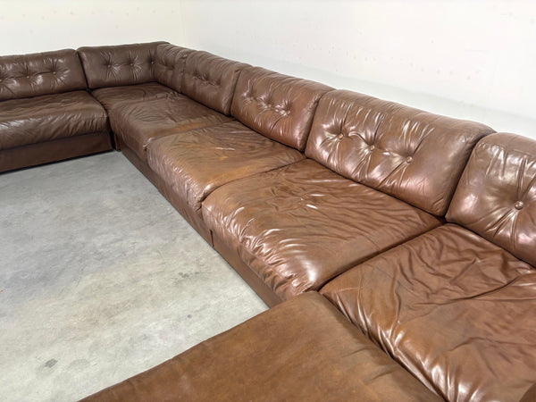 XXL vintage leather modular lounge sofa, 1970s