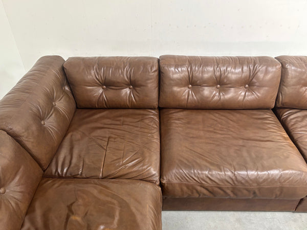 XXL vintage leather modular lounge sofa, 1970s