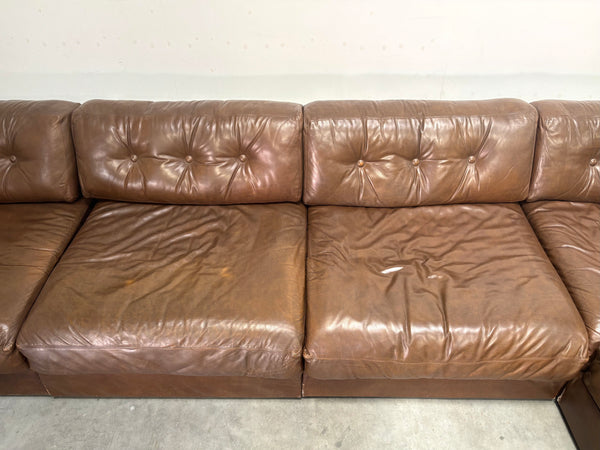XXL vintage leather modular lounge sofa, 1970s