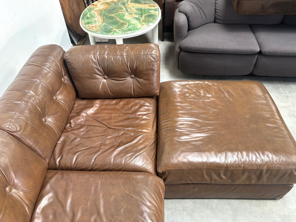 XXL vintage leather modular lounge sofa, 1970s