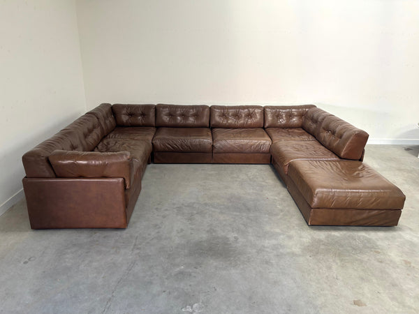 XXL vintage leather modular lounge sofa, 1970s