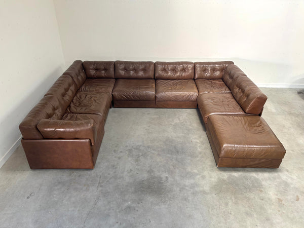 XXL vintage leather modular lounge sofa, 1970s
