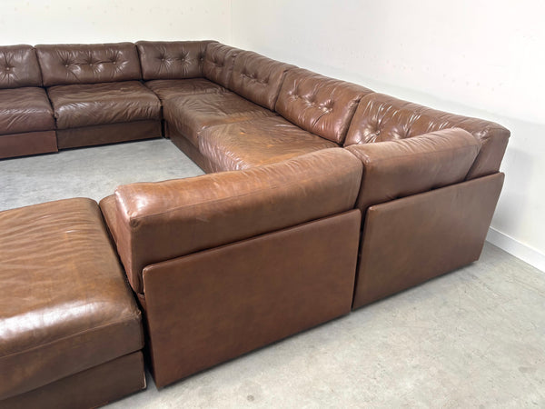 XXL vintage leather modular lounge sofa, 1970s