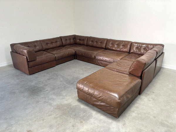XXL vintage leather modular lounge sofa, 1970s