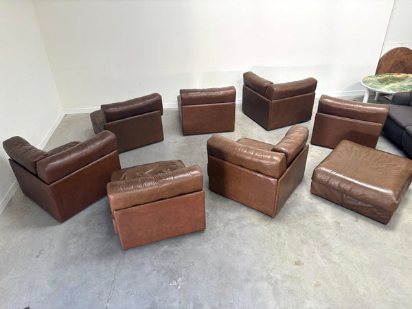 XXL vintage leather modular lounge sofa, 1970s