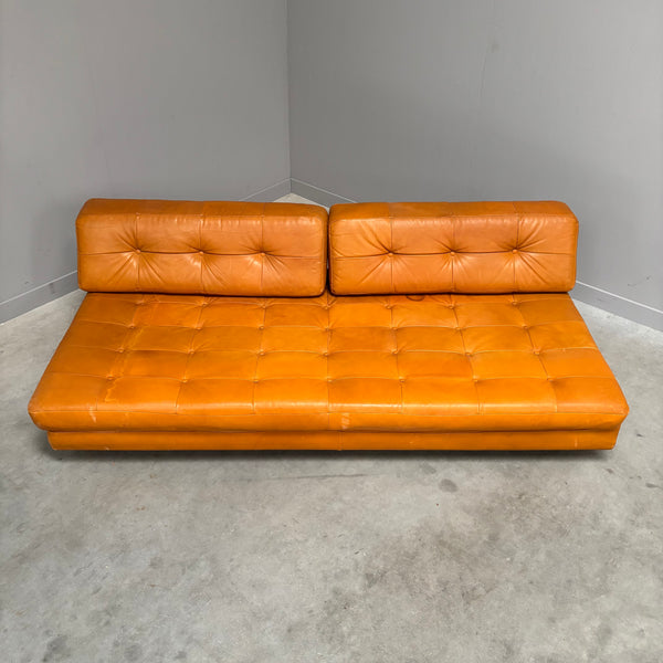 Cognac leather daybed / sofa, 1960s