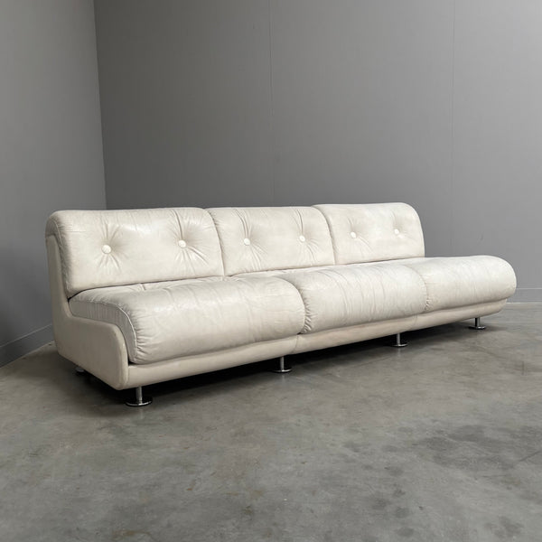 White leather Space Age 3 seat lounge sofa, 1970s