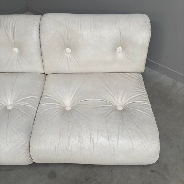 White leather Space Age 3 seat lounge sofa, 1970s