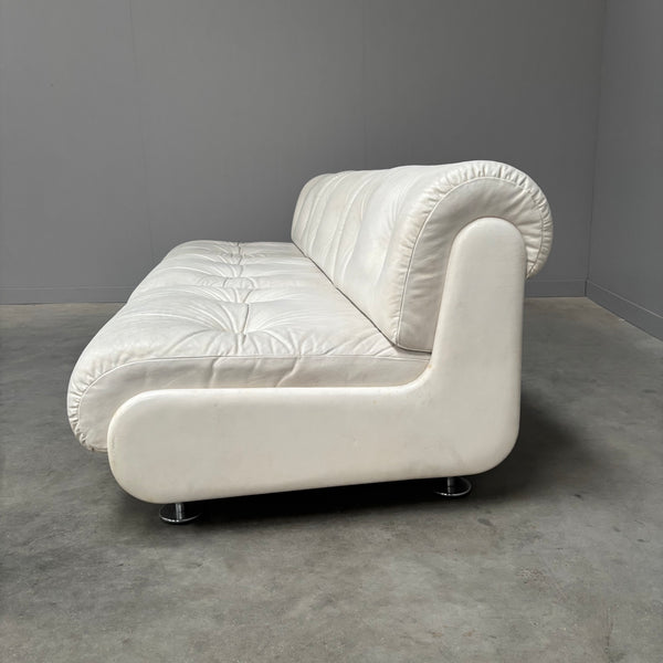 White leather Space Age 3 seat lounge sofa, 1970s