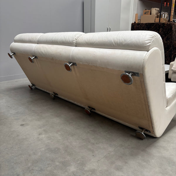 White leather Space Age 3 seat lounge sofa, 1970s