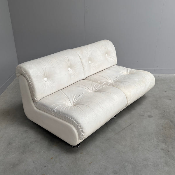 White leather Space Age 2 seat lounge sofa, 1970s