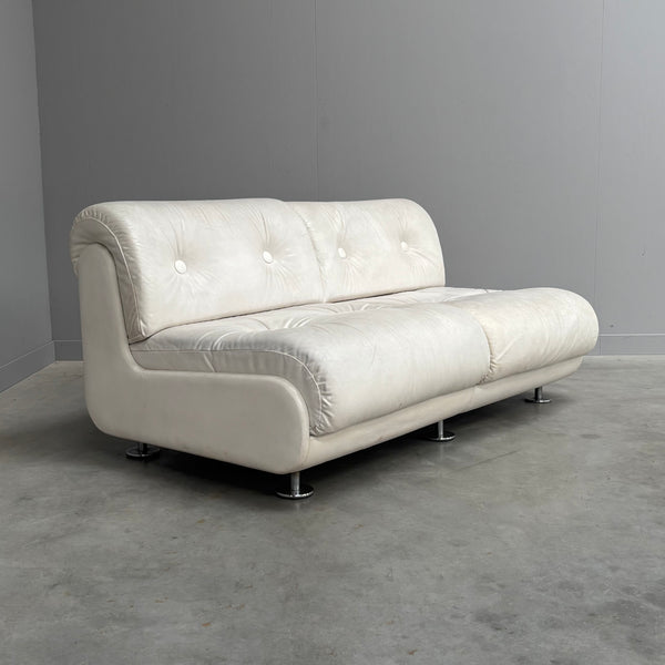 White leather Space Age 2 seat lounge sofa, 1970s