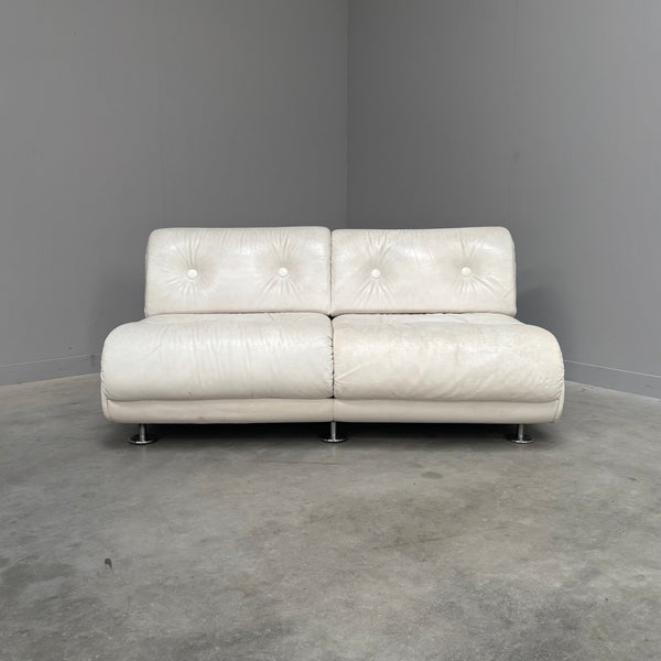 White leather Space Age 2 seat lounge sofa, 1970s