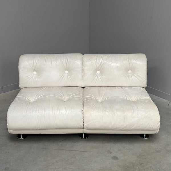 White leather Space Age 2 seat lounge sofa, 1970s