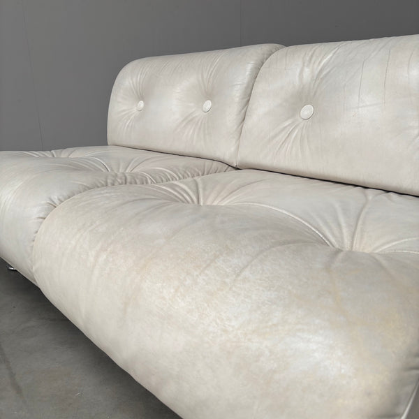 White leather Space Age 2 seat lounge sofa, 1970s