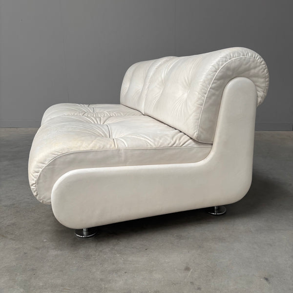 White leather Space Age 2 seat lounge sofa, 1970s