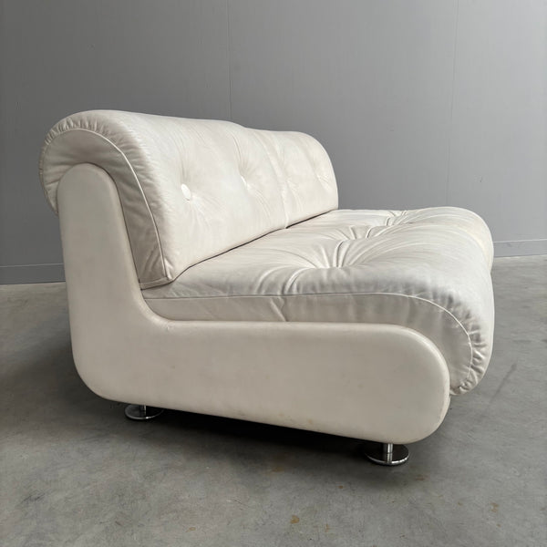 White leather Space Age 2 seat lounge sofa, 1970s