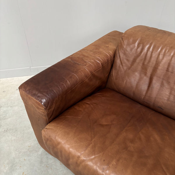 Set vintage brown leather lounge chairs, 1970s