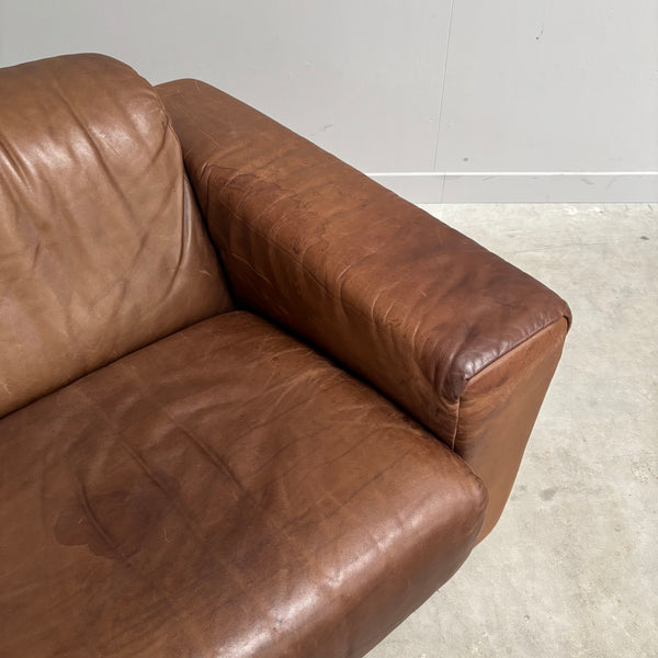 Set vintage brown leather lounge chairs, 1970s
