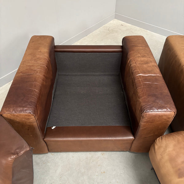 Set vintage brown leather lounge chairs, 1970s
