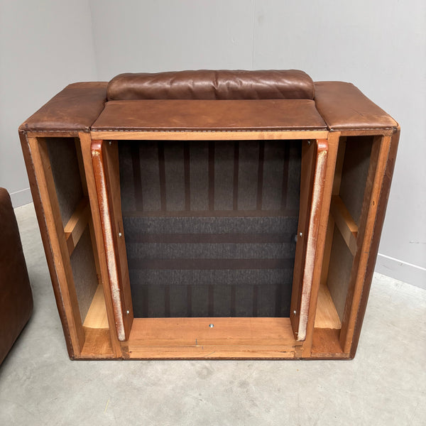 Set vintage brown leather lounge chairs, 1970s